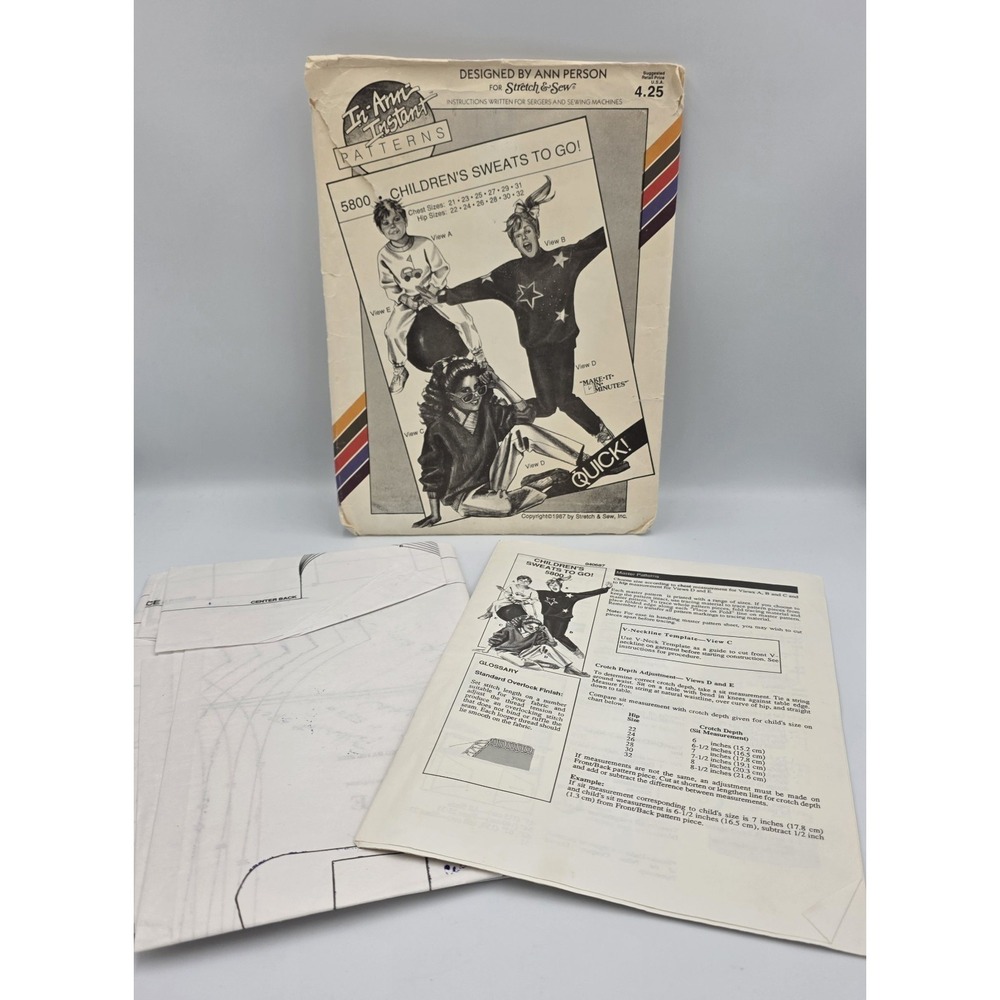 In-Ann Instant Stretch & Sew Children's Sweats To Go Pattern 5800 UNCUT 1987